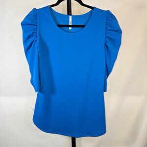 Blue Puffed Quarter Length Sleeve Blouse